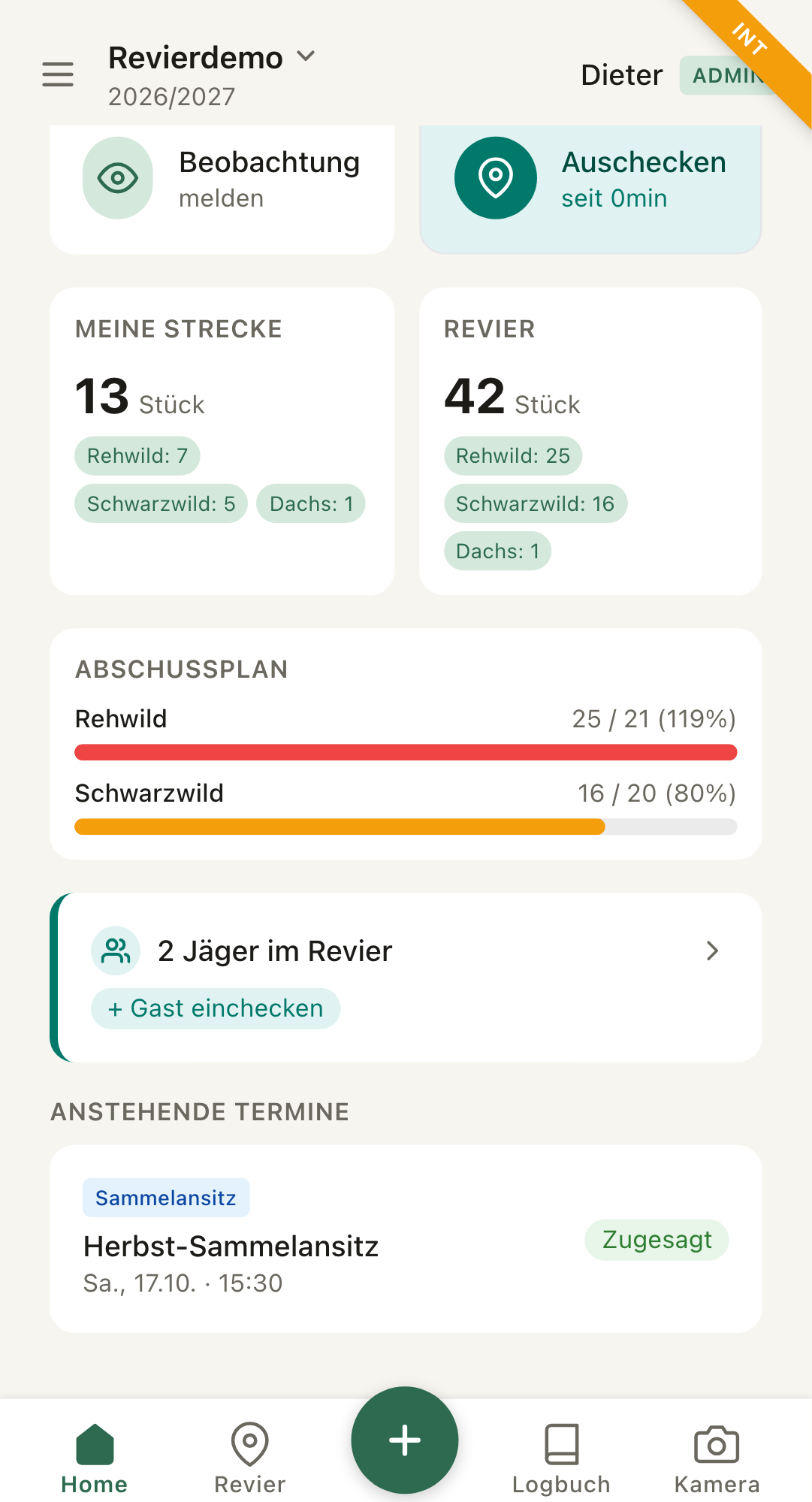 Dashboard: 2 Jäger im Revier