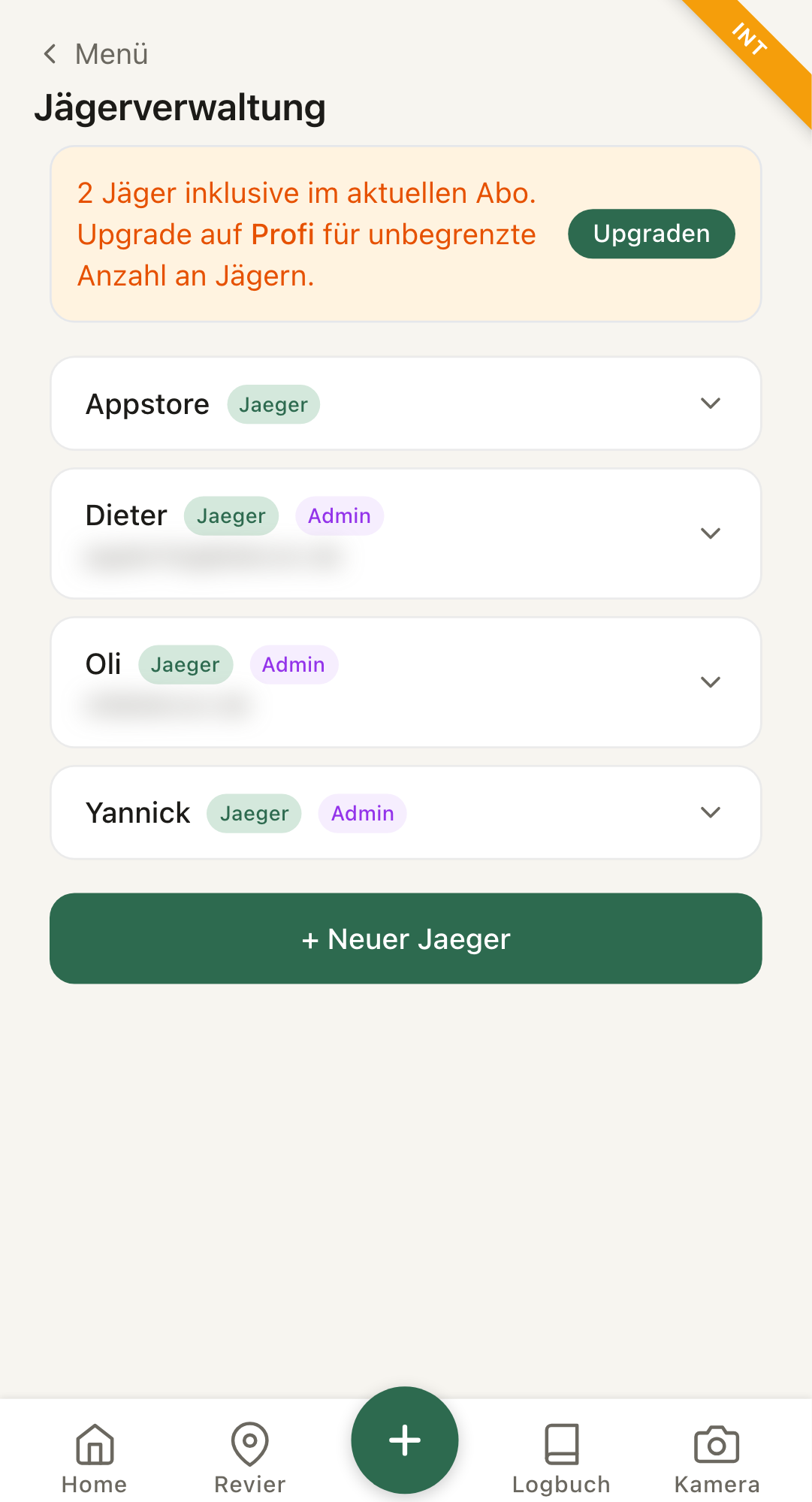 Jägerverwaltung mit Jägerliste
