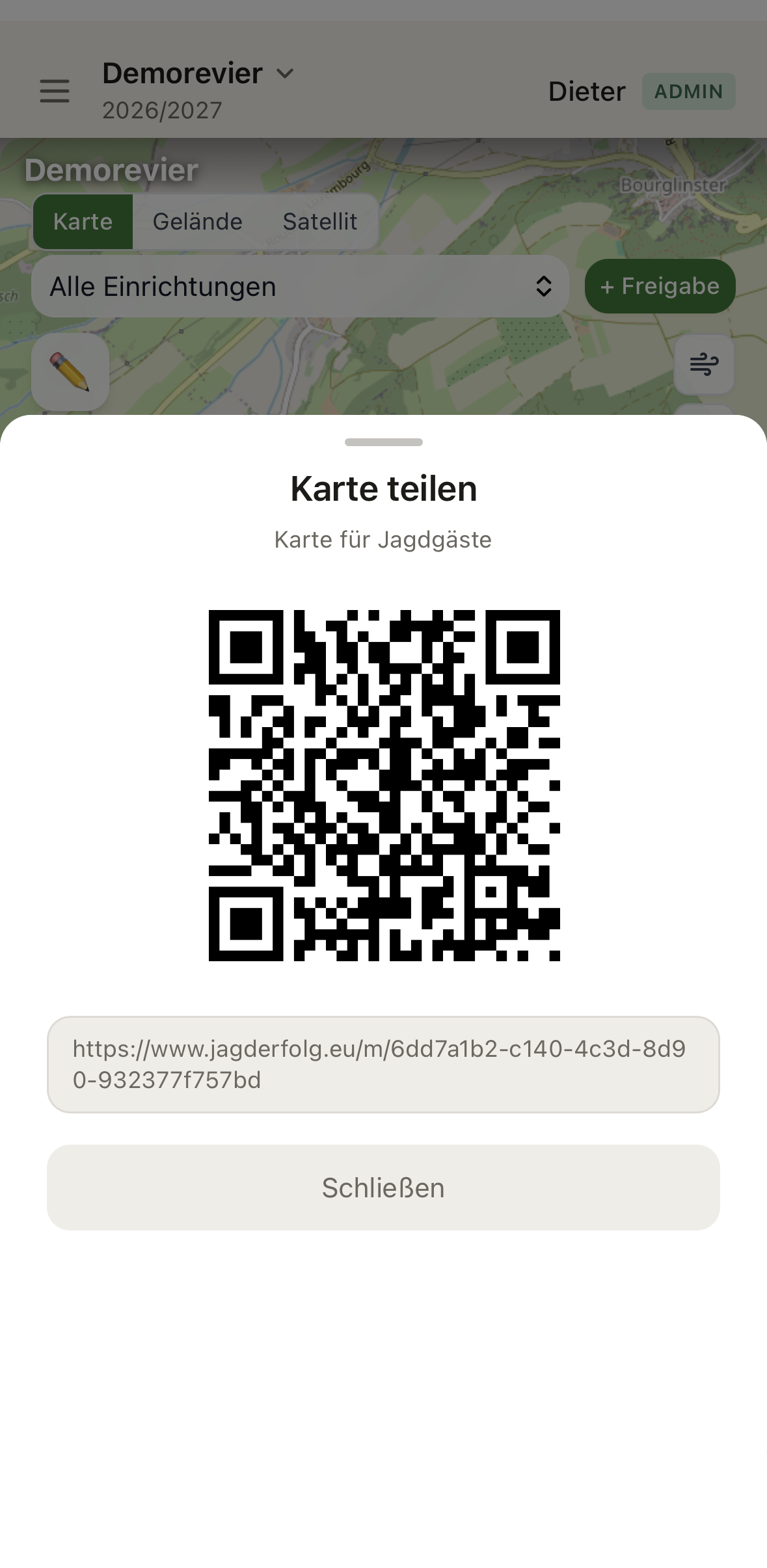 Kartenfreigabe mit QR-Code und Link