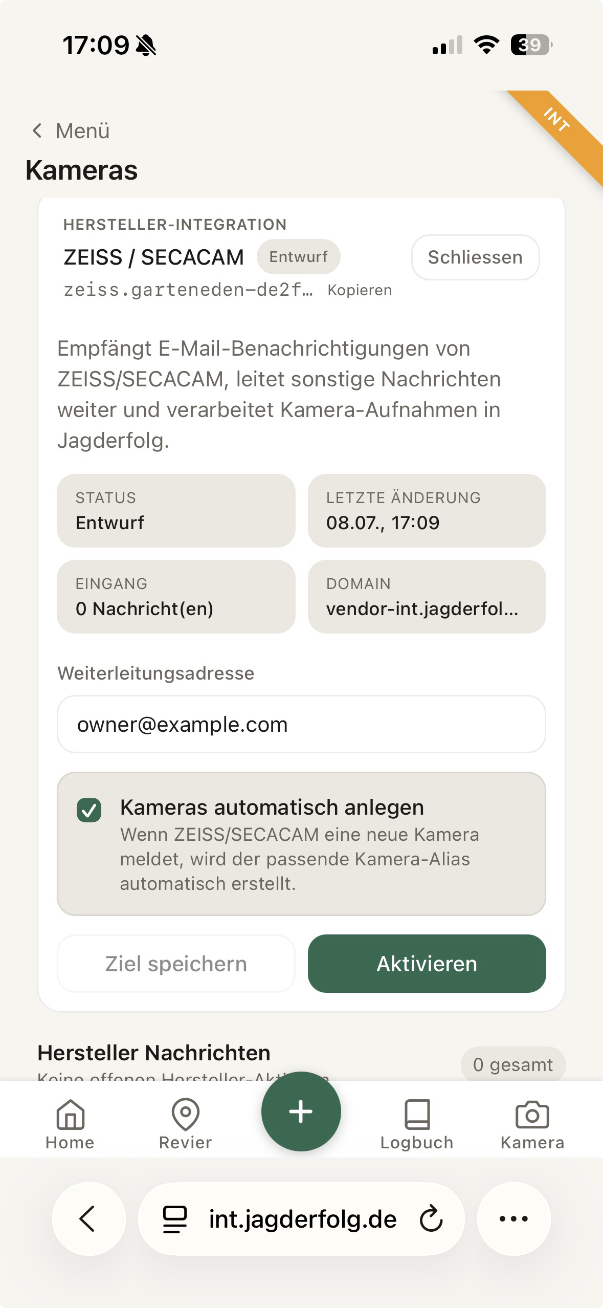 ZEISS Integration im Status Entwurf