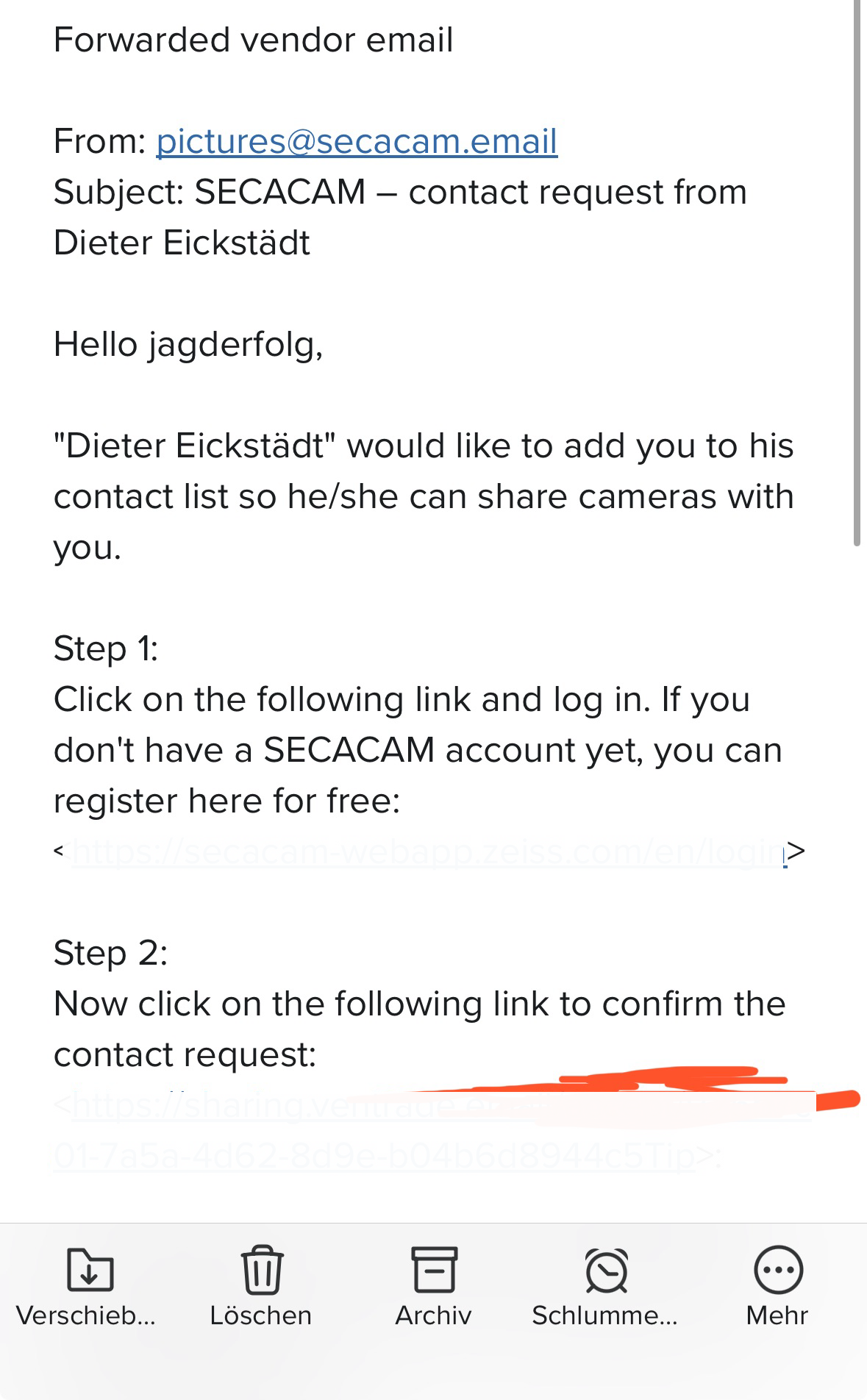 Weitergeleitete Hersteller E-Mail im Postfach