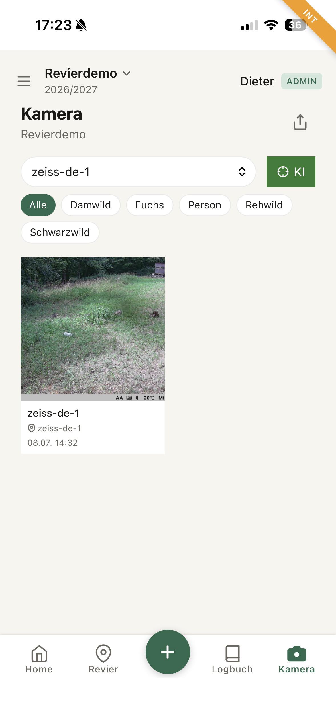 Angekommenes Kamerabild im Kamera Tab von Jagderfolg