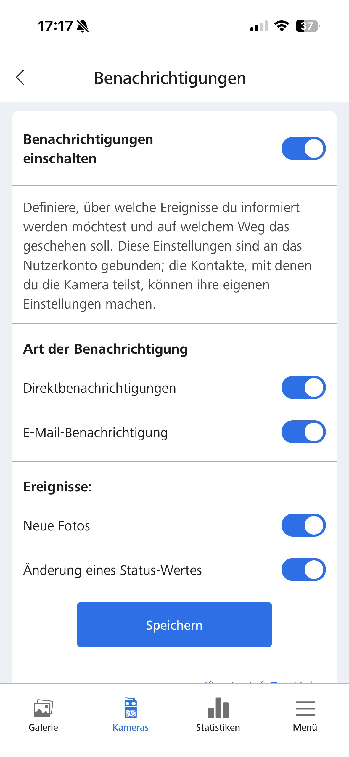 Benachrichtigungseinstellungen in der ZEISS App