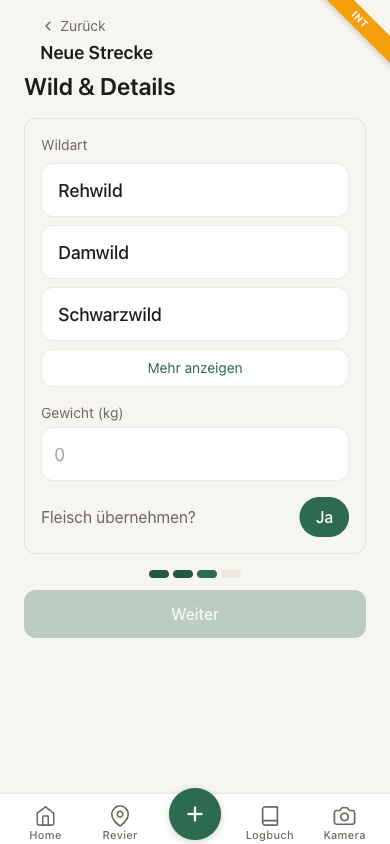 Strecke erfassen — Wildart und Details